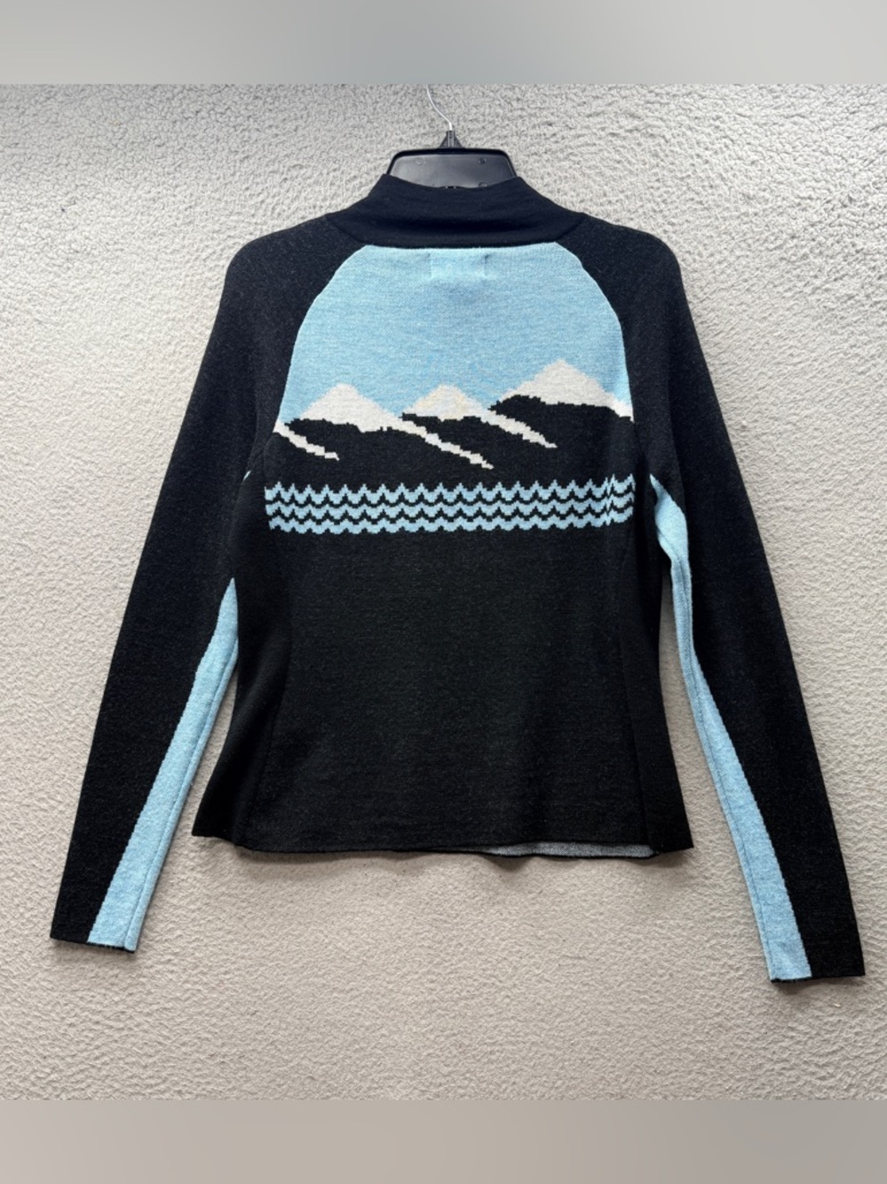 Icelandic Design Navy Blue Art-to-Wear Zip-Up Cardigan Sweater 100% Wool Size L - Picture 5 of 11